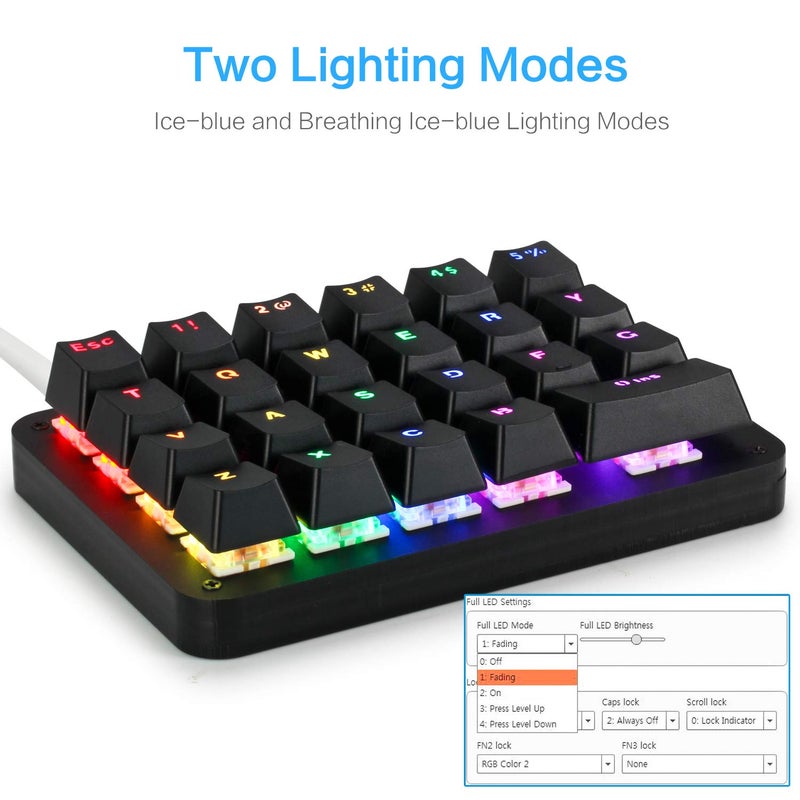 Koolertron لوحة مفاتيح ميكانيكية ماكرو بيد واحدة من كولترون، مضاءة بخلفية LED RGB، لوحة مفاتيح ألعاب محمولة صغيرة بيد واحدة مع 23 مفتاح قابل للبرمجة بالكامل مفاتيح حمراء (مضاءة بخلفية RGB/مفاتيح حمراء) - Image 4